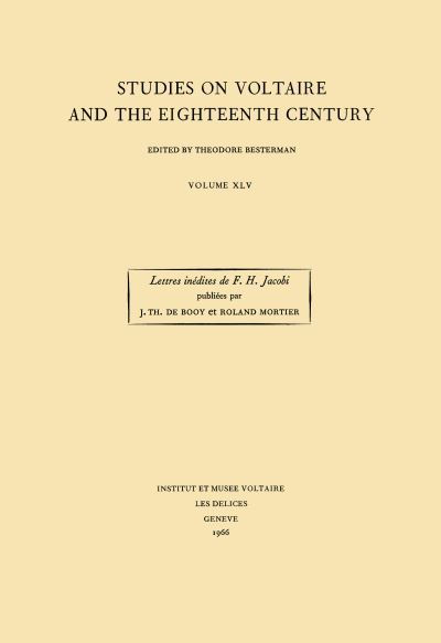 Les Années De Formation De F. H. Jacobi