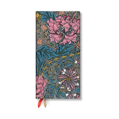 Morris Pink Honeysuckle (William Morris) Slim 12-Month Horizontal Hardback Dayplanner 2025 (Elastic Band Closure)