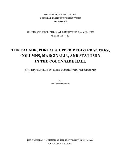 The Facade, Portals, Upper Register Scenes, Columns, Marginalia, and Statuary in the Colonnade Hall