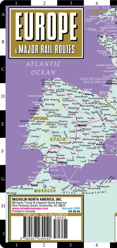 Streetwise Europe & Major Rail Routes Laminated Map