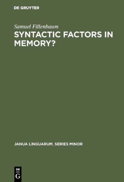 Syntactic Factors in Memory?