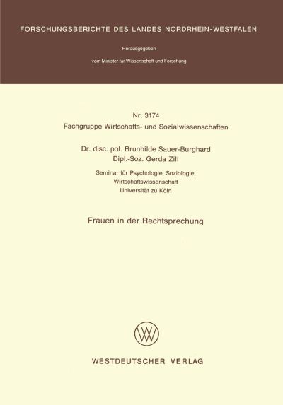 Frauen in Der Rechtsprechung. Fachgruppe Wirtschafts- Und Sozialwissenschaften