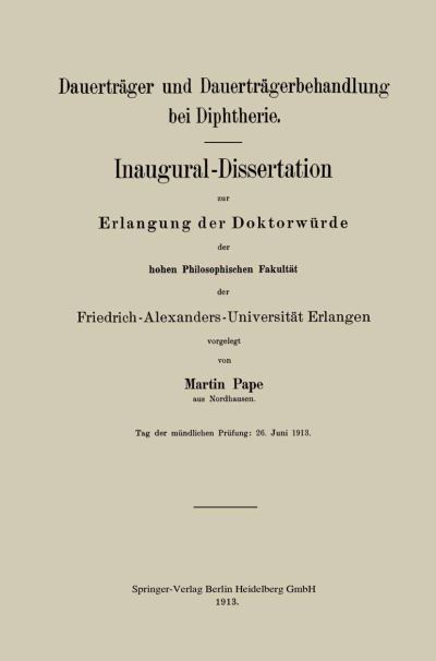 Dauerträger Und Dauerträgerbehandlung Bei Diphtherie