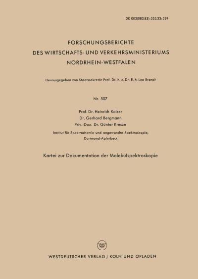 Kartei Zur Dokumentation Der Molekülspektroskopie