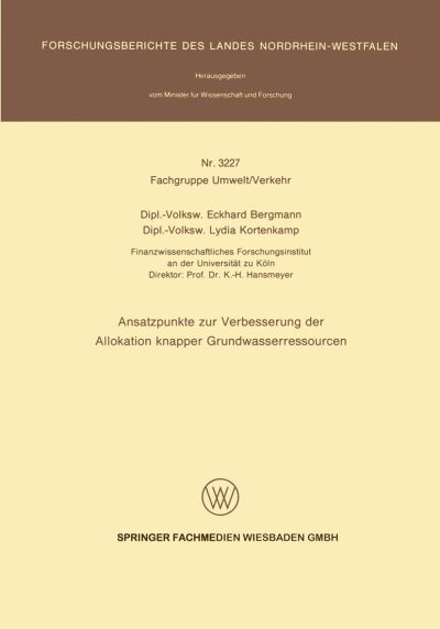 Ansatzpunkte Zur Verbesserung Der Allokation Knapper Grundwasserressourcen