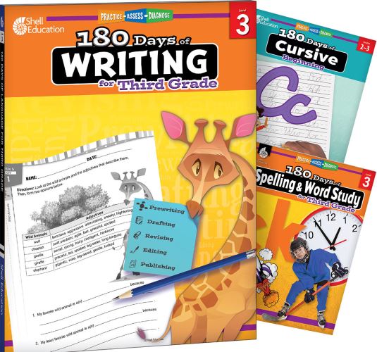 180 Days¬: Writing, Spelling, & Cursive Grade 3: 3-Book Set