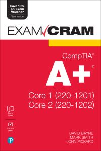 Book Cover for CompTIA A+ Core 1 (220-1201) and Core 2 (220-1202) Exam Cram by David Bayne, Mark Smith, John Pickard