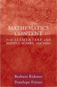 Book Cover for Mathematics Content for Elementary and Middle School Teachers by Barbara Ridener, Penelope Joan Fritzer