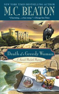 Book Cover for Death of a Greedy Woman by M C Beaton, Copyright Paperback Collection Library of Congress