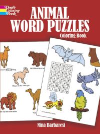 Book Cover for Animal Word Puzzles Coloring Book by Nina Barbaresi