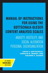 Book Cover for Manual of Instructions for Using the Gottschalk-Gleser Content Analysis Scales by Louis A Gottschalk, Carolyn N Winget, Goldine C Gleser