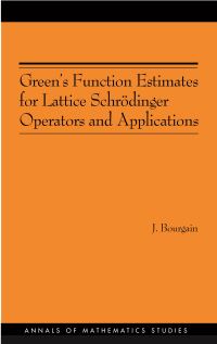 Book Cover for Green's Function Estimates for Lattice Schrödinger Operators and Applications by Jean Bourgain