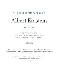 Book Cover for The Collected Papers of Albert Einstein. Volume 17 The Berlin Years - Writings and Correspondence, June 1929-November 1930 by Albert Einstein