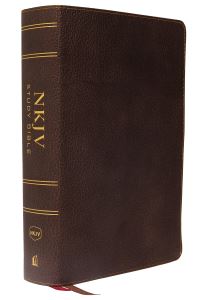 Book Cover for NKJV Study Bible, Premium Calfskin Leather, Brown, Full-Color, Thumb Indexed, Comfort Print by Thomas Nelson