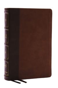Book Cover for NKJV, Large Print Thinline Reference Bible, Blue Letter, Maclaren Series, Leathersoft, Brown, Comfort Print by Thomas Nelson