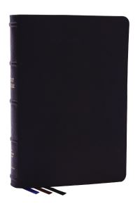 Book Cover for NKJV, Large Print Thinline Reference Bible, Blue Letter, Maclaren Series, Genuine Leather, Black, Comfort Print by Thomas Nelson