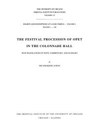 Book Cover for The Festival Procession of Opet in the Colonnade Hall by University of Chicago