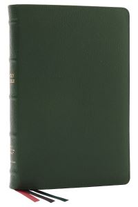Book Cover for NKJV, Thinline Reference Bible, Large Print, Premium Goatskin Leather, Green, Premier Collection, Red Letter, Comfort Print by Thomas Nelson