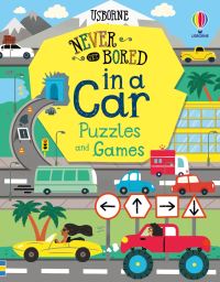 Book Cover for Never Get Bored in a Car Puzzles & Games by Lan Cook, Tom Mumbray
