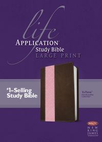 Book Cover for NKJV Life Application Study Bible, Second Edition, Large Print, TuTone (Red Letter, LeatherLike, Dark Brown/Pink) by Tyndale