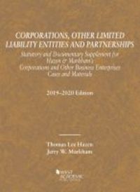 Book Cover for Corporations, Other Limited Liability Entities, Statutory and Documentary Supplement, 2019-2020 by Thomas Lee Hazen, Jerry W Markham