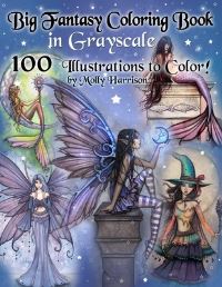 Book Cover for Big Fantasy Coloring Book in Grayscale - 100 Illustrations to Color by Molly Harrison by Molly Harrison