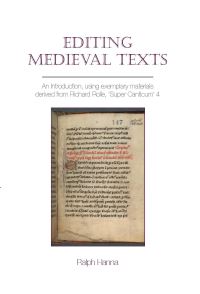 Book Cover for Editing Medieval Texts by Ralph Hanna
