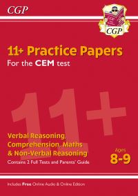 Book Cover for 11+ CEM Practice Papers - Ages 8-9 (With Parents' Guide & Online Edition) by CGP Books