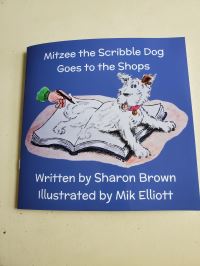 Book Cover for Mitzee the Scribble Dog Goes to the Shops by Sharon Brown
