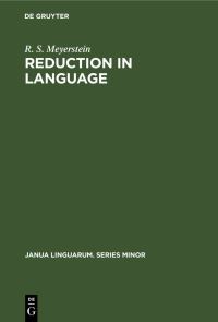 Book Cover for Reduction in Language by R S Meyerstein