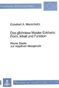 Book Cover for Das Glichnisse Meister Eckharts: Form, Inhalt Und Funktion by Eckehart A Marenholtz