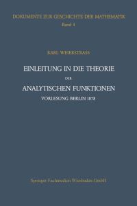 Book Cover for Einleitung in Die Theorie Der Analytischen Funktionen by Karl Weierstraß, Peter Ullrich