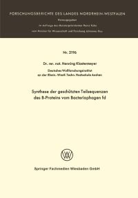 Book Cover for Synthese Der Geschützten Teilsequenzen Des B-Proteins Vom Bacteriophagen Fd. Fachgruppe Physik/Mathematik by Henning Klostermeyer