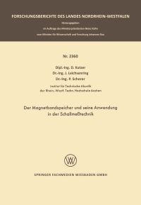 Book Cover for Der Magnetbandspeicher Und Seine Anwendung in Der Schallmetechnik by Dieter Kutzer