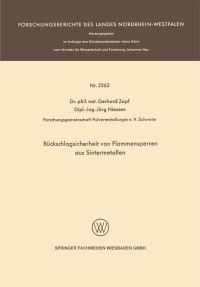 Book Cover for Rückschlagsicherheit Von Flammensperren Aus Sintermetallen by Gerhard Zapf