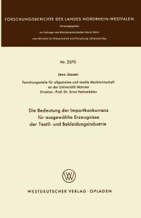 Book Cover for Die Bedeutung Der Importkonkurrenz Für Ausgewählte Erzeugnisse Der Textil- Und Bekleidungsindustrie by Jens Jessen