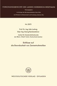 Book Cover for Einflüsse Auf Die Brennbarkeit Von Zementrohmehlen by Udo Ludwig