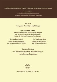 Book Cover for Untersuchungen Zur Diskontinuierlichen Ausscheidung in Metallischen Systemen by Bruno Predel