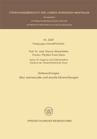 Book Cover for Untersuchungen Über Extraaurale Und Aurale Lärmwirkungen by Werner Klosterkötter