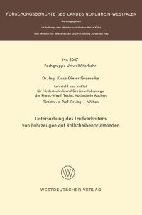 Book Cover for Untersuchung Des Laufverhaltens Von Fahrzeugen Auf Rollscheibenprüfständen. Fachgruppe Umwelt/Verkehr by KlausDieter Gramatke