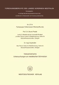Book Cover for Viskosimetrische Untersuchungen an Metallischen Schmelzen. Fachgruppe Textilforschung by Bruno Predel