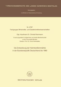 Book Cover for Die Entwicklung Der Heimtextilienmärkte in Der Bundesrepublik Deutschland Bis 1985 by Christof Kemmann