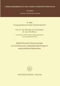 Book Cover for Weiterführende Untersuchungen Zur Ermittlung Der Längseigenspannungen in Walzprofilierten Kaltprofilen. Fachgruppe Textilforschung by Eberhard von Finckenstein