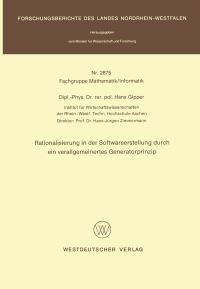 Book Cover for Rationalisierung in Der Softwareerstellung Durch Ein Verallgemeinertes Generatorprinzip. Fachgruppe Mathematik/Informatik by Hans Gipper