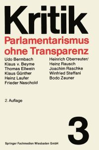 Book Cover for Parlamentarismus Ohne Transparenz by Prof Dr Winfried Steffani
