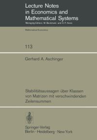 Book Cover for Stabilitätsaussagen Über Klassen Von Matrizen Mit Verschwindenden Zeilensummen by Gerhard A Aschinger