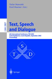 Book Cover for Text, Speech and Dialogue by TSD Conference, Václav Matousek, Pavel Mautner