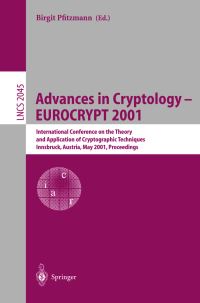 Book Cover for Advances in Cryptology by EUROCRYPT Conference, Birgit Pfitzmann