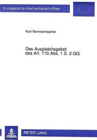 Book Cover for Das Ausgleichsgebot Des Art. 110 Abs. 1 S. 2 GG by Kurt Nonnenmacher