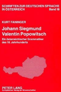 Book Cover for Johann Siegmund Valentin Popowitsch by Kurt Faninger